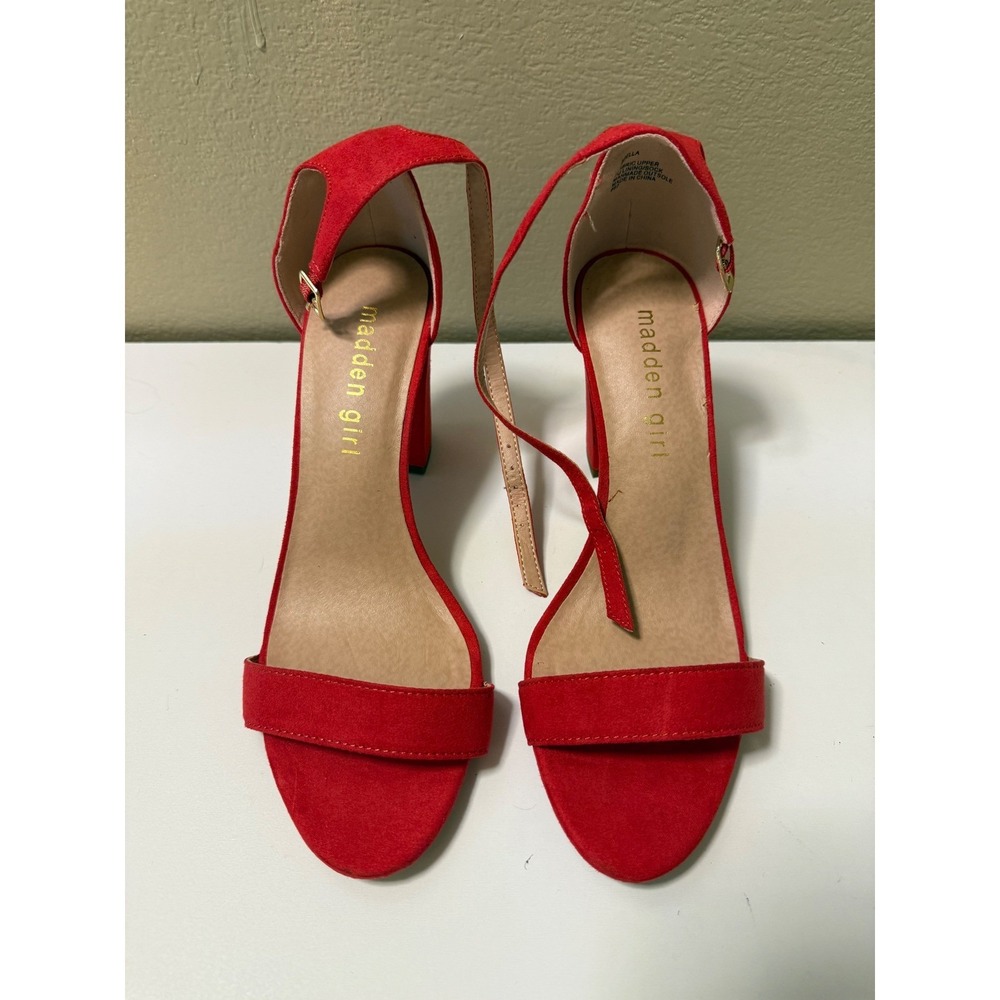 Madden Girl Beella Red Fabric Block Heel Ankle Strap Sandals Womens Size 8
